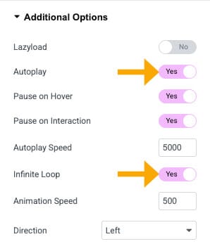 Logo carousel settings Elementor