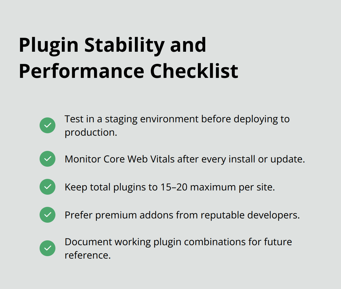 Checklist of best practices to avoid conflicts and maintain speed - best elementor plugins