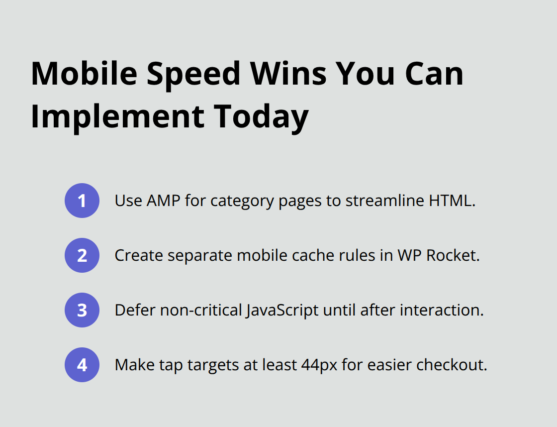 Compact checklist of four actions to speed up WooCommerce on mobile