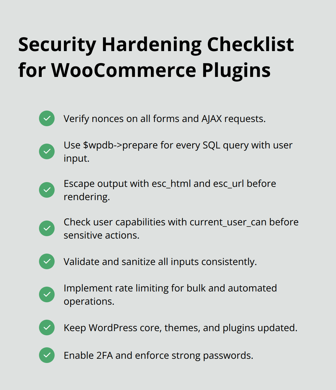 Checklist of security best practices for WooCommerce plugin development