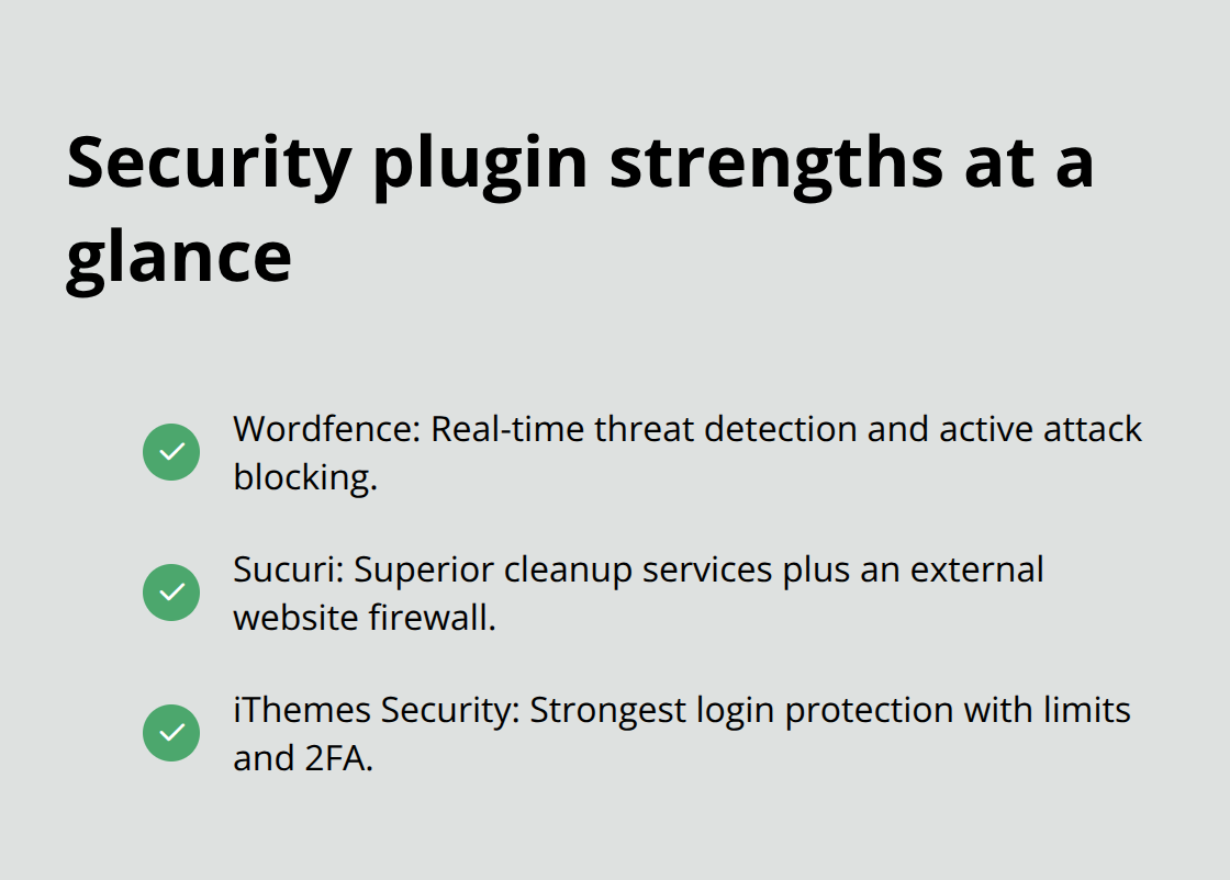 Key strengths of Wordfence, Sucuri, and iThemes Security for WordPress protection