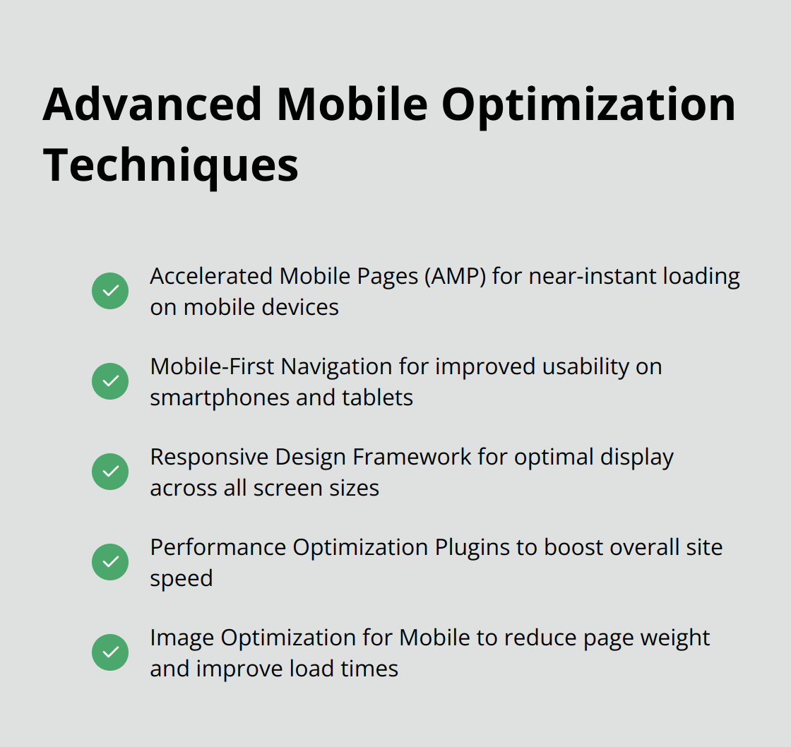 Checkmark list of advanced mobile optimization techniques for WordPress - wordpress mobile plugins